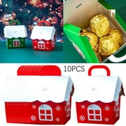 UUWENDA 10Pcs Christmas Decoration Christmas Eve Christmas Candy Box Packaging Box Gift Box Gift Creative House Type Christmas Candy Box
