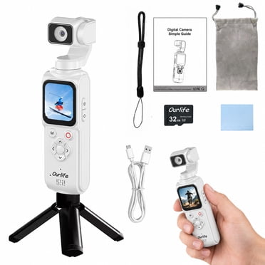 Ourlife Pocket Vlogging Camera with 2-Axis Gimbal, 330° Rotating Head ...
