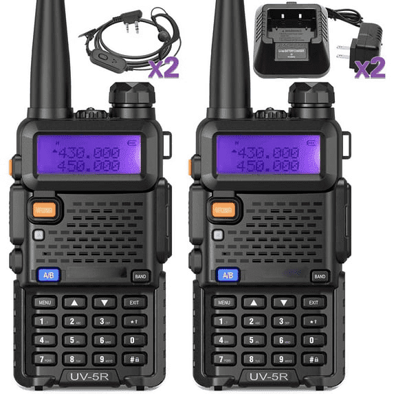 UV-5R Ham Radio Long Range UV5R Dual Band Handheld Rechargeable High Power Two Way Radio Walkie Talkies with 1800mAh Li-ion Battery and Earpiece for Hunting Survival Gear 2 pcs