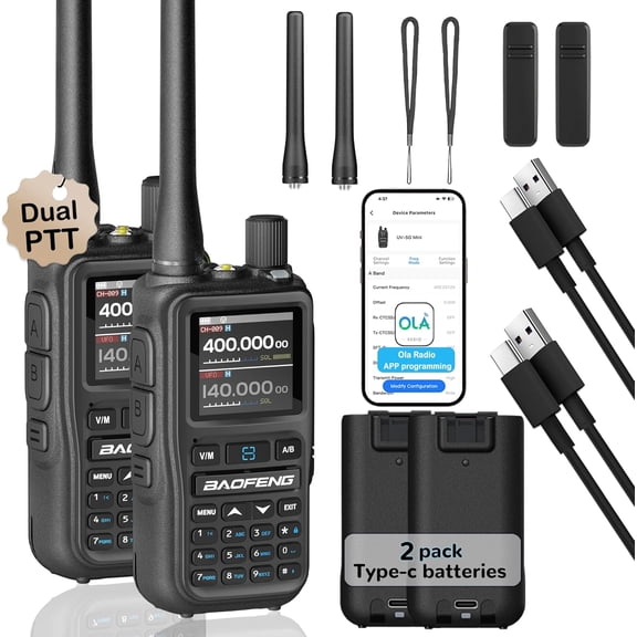 UV-5R Mini Ham Radio: Long Range Handheld Two Way Radio for Hiking - NOAA Weather Radio for Camping - USB-C Charger Walkie Talkies with Dual PTT for Security Teams APP Programming