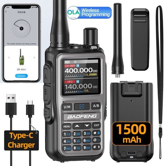 UV-5R Mini Ham Radio Portable Walkie Talkie for Adults, Dual PTT Handheld Dual Band Two Way Radio, Noise Reduction Rechargeable for Referee Security Event Staff