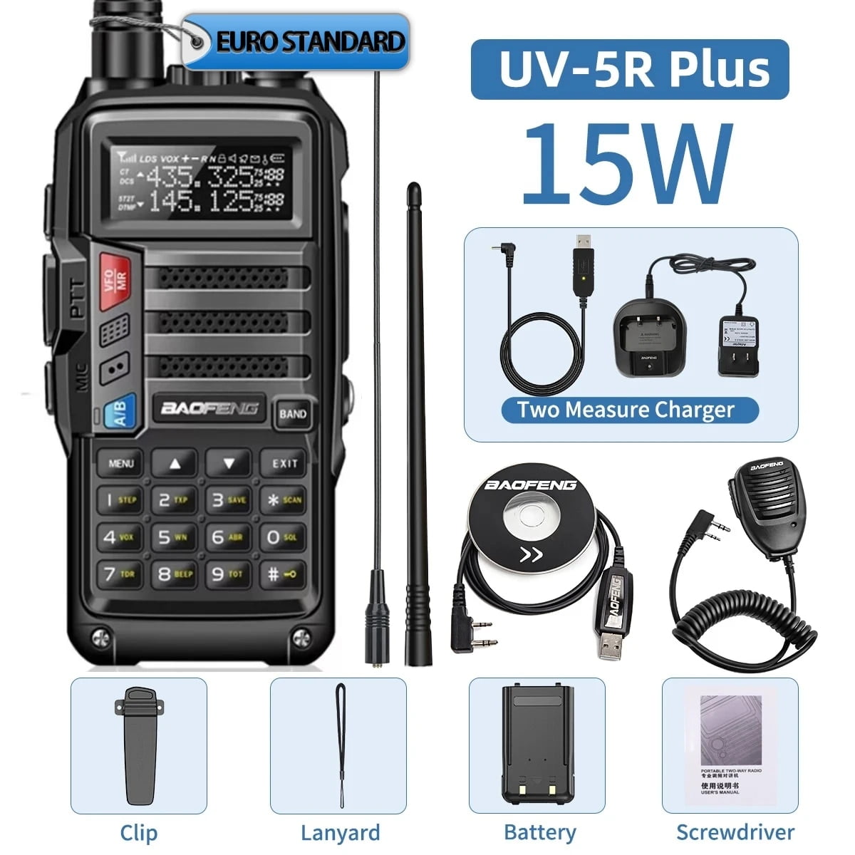 UV5R Plus 15W Walkie talkie USB Charger 16 KM Long Range Transceiver
