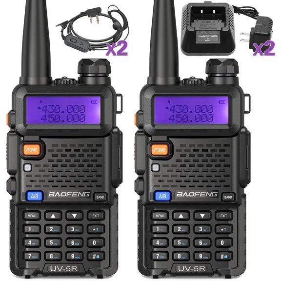 UV-5R Radio Ham Radio Handheld UV5R Long Range Dual Band Rechargeable High Power Two Way Radio Walkie Talkies with 1800mAh Li-ion Battery and Earpiece for Hunting Camping Survival Gear,2 Pack