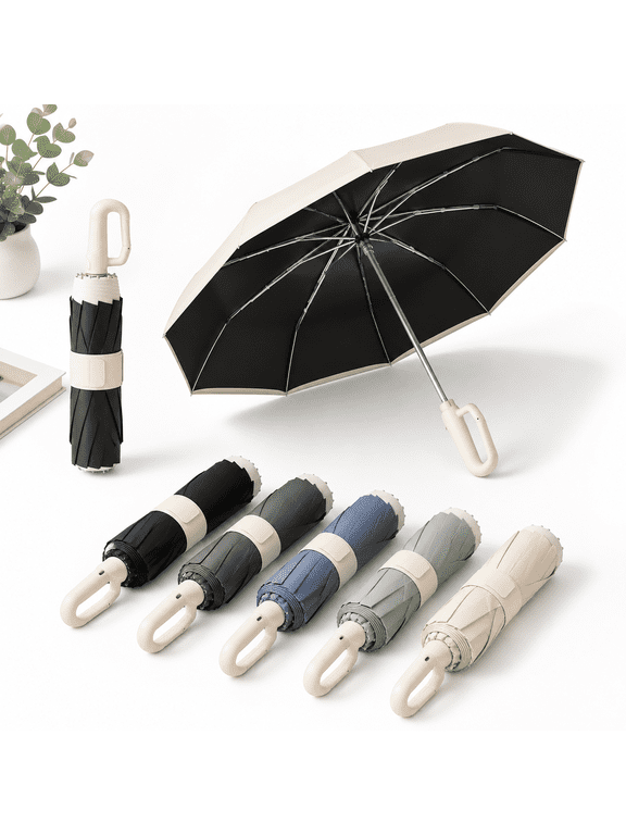 UV Beige 52 Inch Automatic Reverse Fold Windproof Travel Rain Umbrella