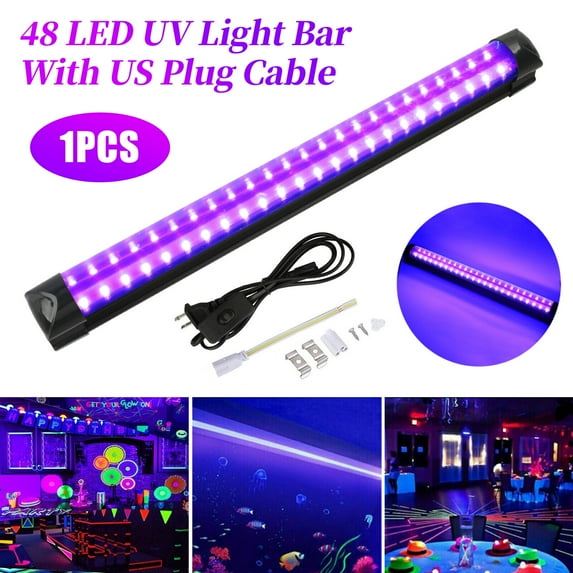 UV Black Light Bar Fixtures Ultraviolet Lamp Strip US Plug DJ Party Club 48LED