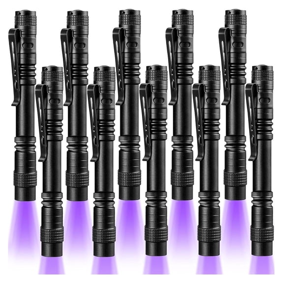 UV Black Light Flashlight 10 Pack - 395nm Leak & Stain Detector - Mini LED Penlight with Clip for Pet Urine, Hotel Inspection, Bed Bug Detection & Forensic