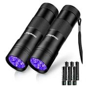 UV Blacklight Flashlight 2 Pack - 12 LED 395nm Ultraviolet UV Lights for Pet Urine, Bed Bugs, Resin, Scorpions, Fluid Leaks, Counterfeit Detection & More