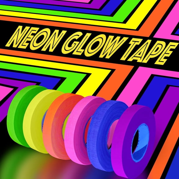 UV Blacklight Reactive Neon Gaffer Tape, Fluorescent Glow Tape for Party Supplies, 2/5 in x 36 ft, 6 Colors