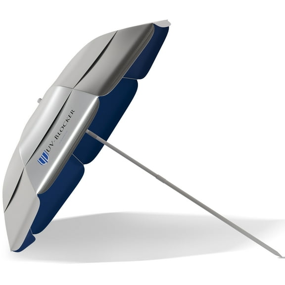 UV Blocker Beach Umbrella Sun Protection UPF 55+ Personal Beach Umbrellas for Sand Tilt Mechanism Silver 6 Foot