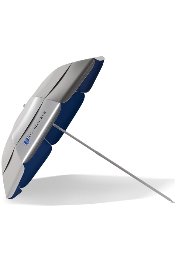 UV Blocker Beach Umbrella Sun Protection UPF 55+ Personal Beach Umbrellas for Sand Tilt Mechanism Silver 6 Foot