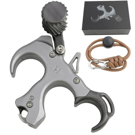 UV Compound Bow Release Aids Thumb Trigger 3 Finger Adjustable Archery Grip RH LH（grey）