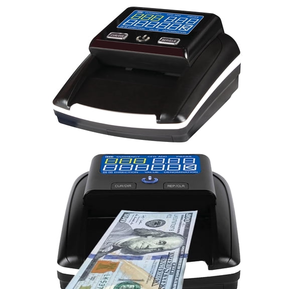 UV Counterfeit Bill Money Detector, Portable Counterfeit Bill Detector Machine, Automatic 4-Way Direction USD & Euro Value Counting