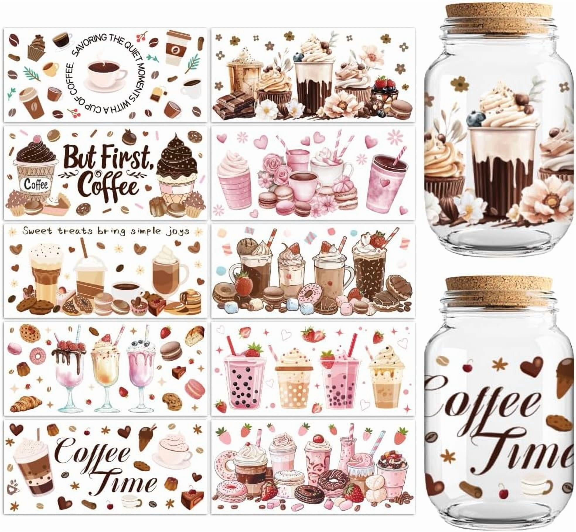 UV DTF Cup Transfer Wraps Stickers Drinks 10 Sheets Waterproof Vinyl 16oz Coffee Glass Cup Tumbler Bottle Mug Decals for Men Women Colorful