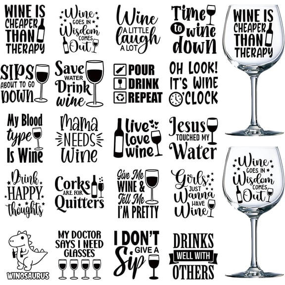 UV DTF Cup Wrap - 20 Sheets Funny Wine Quotes UV DTF Cup Wraps for 16 oz Glass, Humorous Dinosaur Uvdtf Stickers, Rub on Transfer Decals for DIY Wine Bottle Mug Crafts