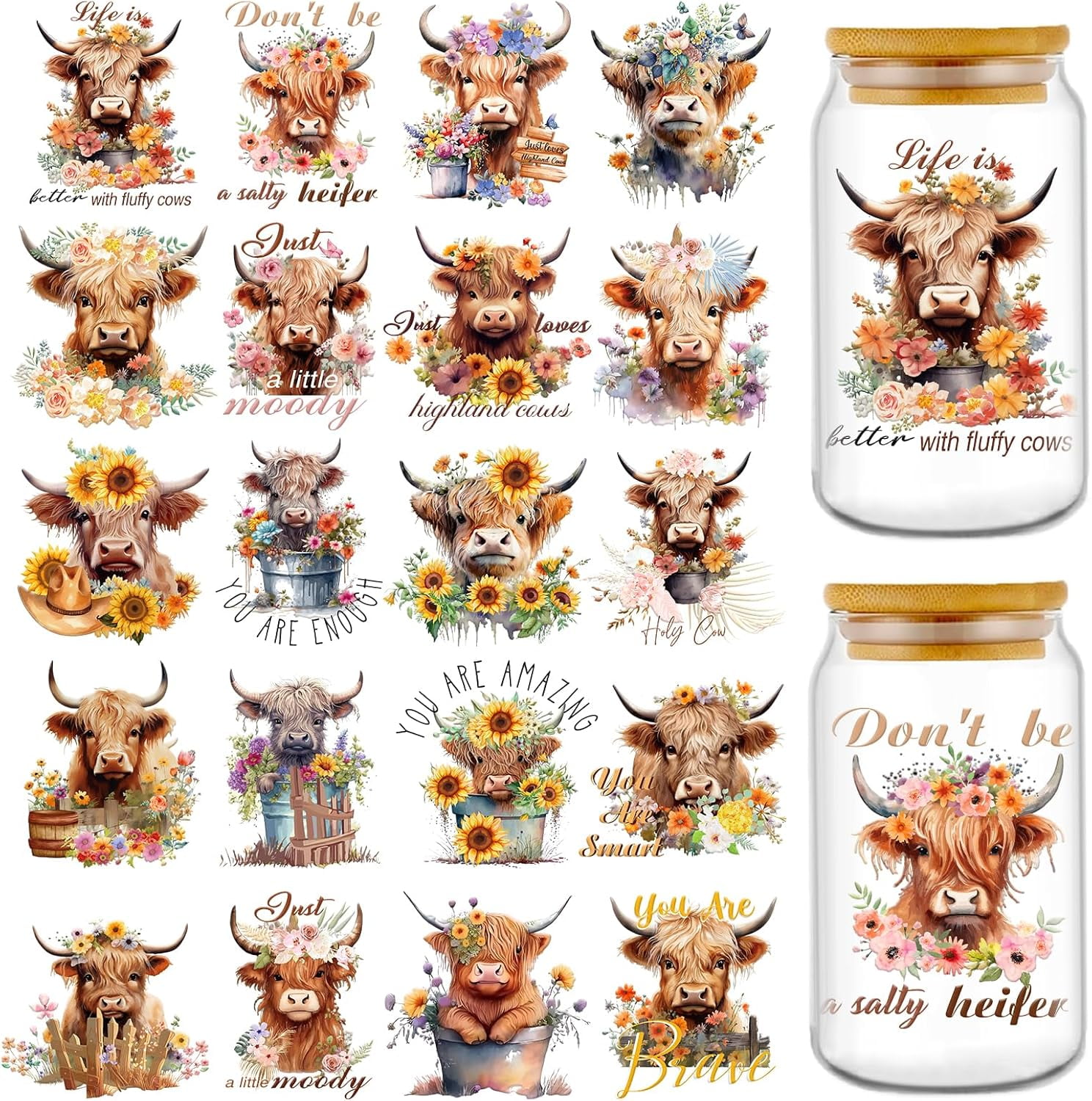 Cowboy UV DTF Wrap Cup Transfer Stickers – 6-Pack For 16 Oz Libbey Glasses, Waterproof & Scratch-Resistant