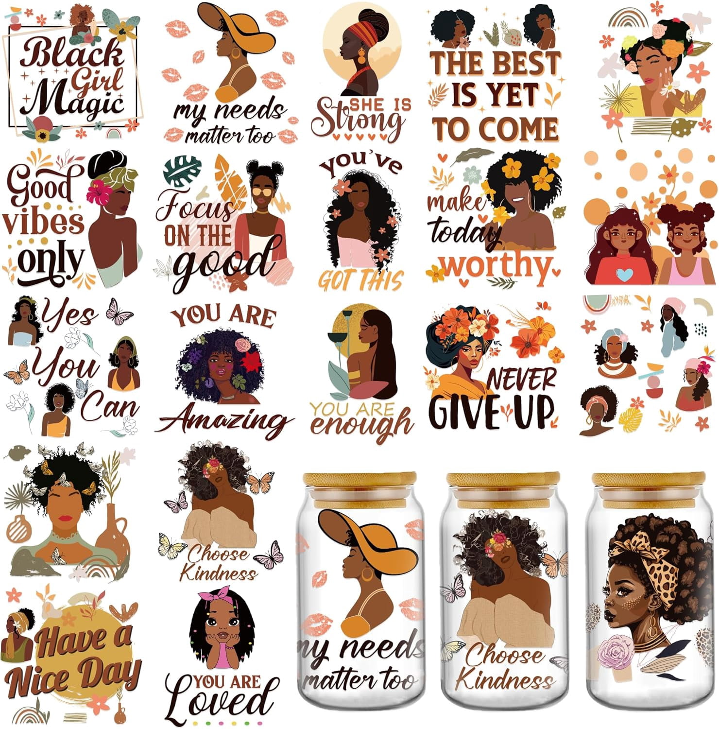 AFRITEE Halloween Cup Wrap Stickers - 20 Sheets UV DTF Transfers For 16 Oz Glasses, Crow, Pumpkin, Skull Designs