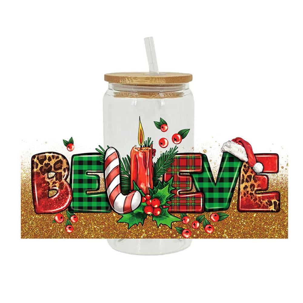 Christmas UV DTF Cup Wrap, Holiday Cup Wrap, Uv Dtf Decals, Ready to Use  Cup Wrap, Glass Can Stickers, Festive Drinkware 