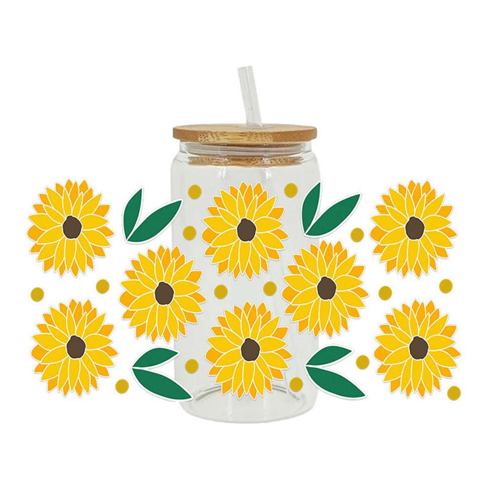 UV DTF Cup Wrap Transfer Stickers for Glass, 1/6 Sheet Flower Theme Rub