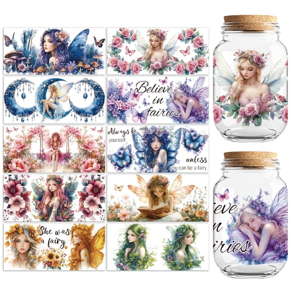 UV DTF Cup Wraps Transfer Stickers Elf Pattern 10 Sheets Waterproof Vinyl Transfer Sticker 16oz Coffee Glass Cup Tumbler Bottle Mug Decals