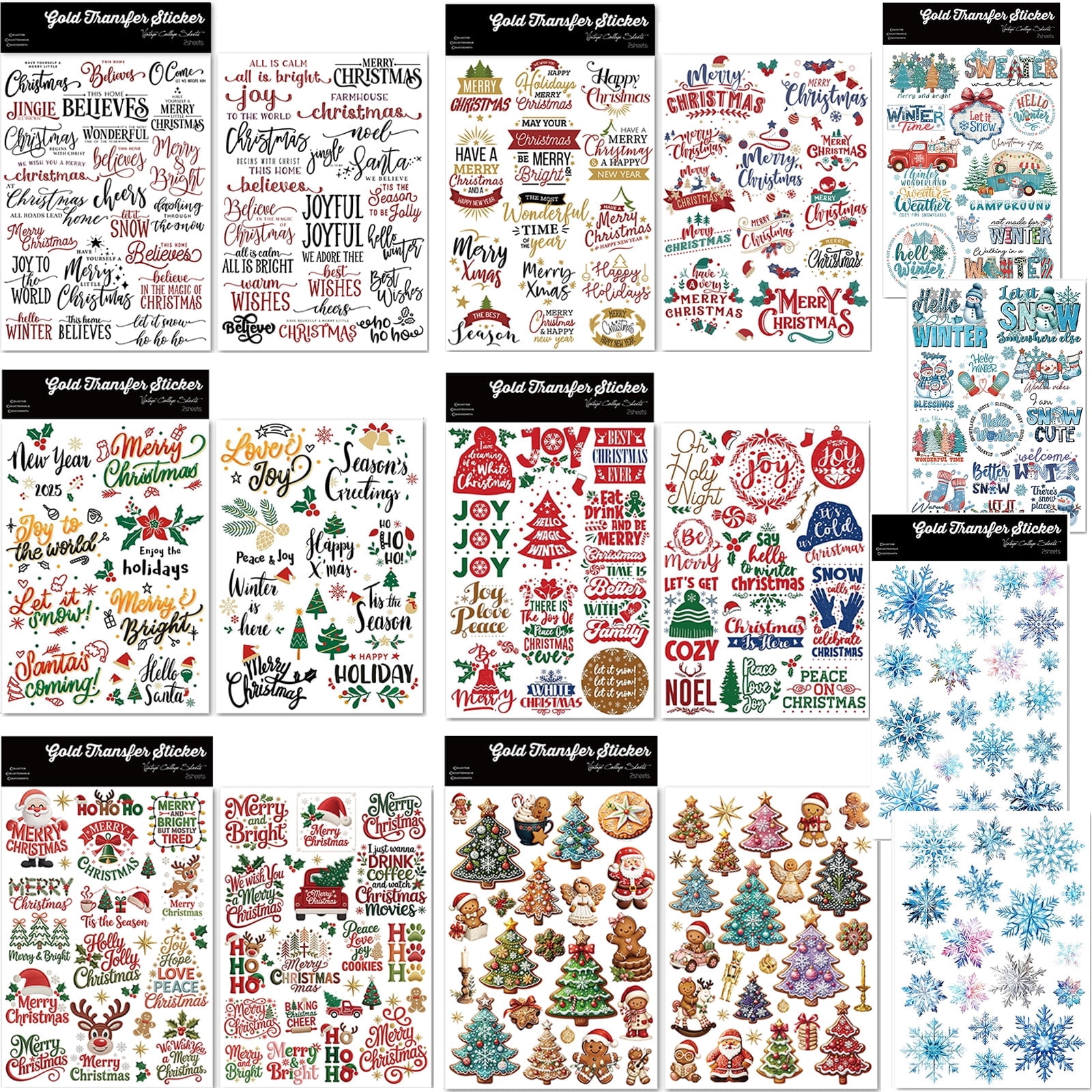 UV DTF Decal Cup Wrap Vintage Rub On Transfers Stickers for Crafts Holiday Theme Vibrant Crystal Glossy Surface Decals DIY Use for Glass Wood Rocks
