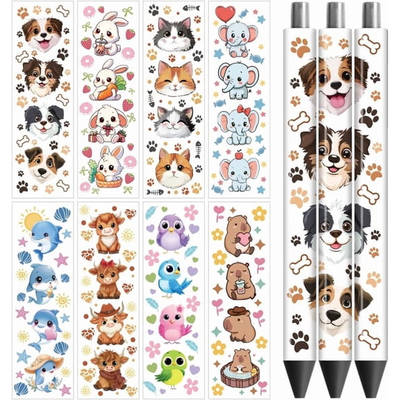 UV DTF Pen Wraps Transfer Sticker Animals - 48pcs Waterproof HD Print UV DTF Pen Adhesive Decals for DIY Personalized DIY Pencil Pen Decorative Crafts Gifts Giving