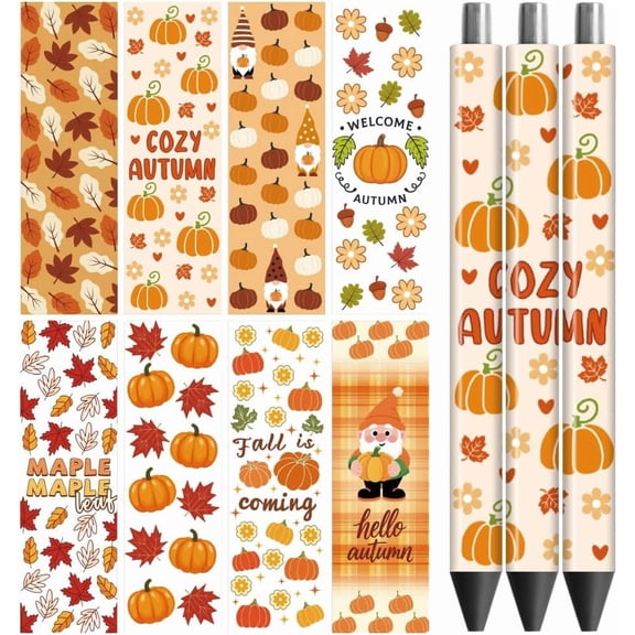 UV DTF Pen Wraps Transfer Sticker Autumn Theme - 48pcs Waterproof HD Print UV DTF Pen Adhesive Decals for Personalized DIY Pencil Pen Crafts Gifts Giving for Mothers Day Colorful DIY