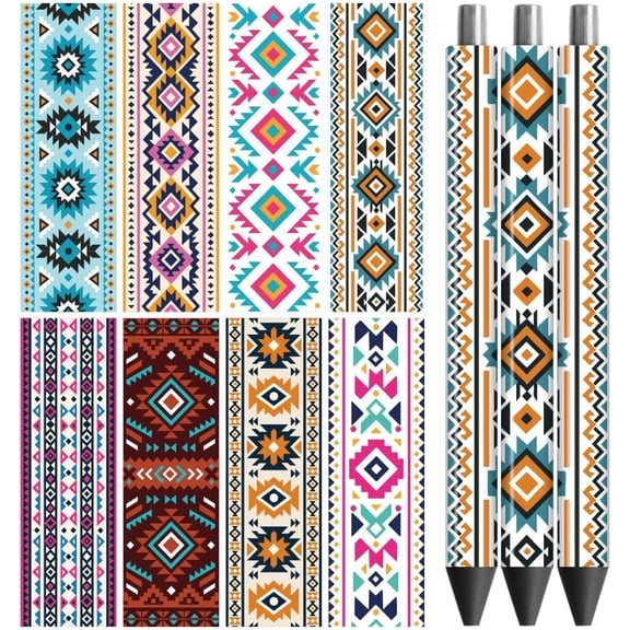 UV DTF Pen Wraps Transfer Sticker Aztec Texture - 48pcs Waterproof HD Print UV DTF Pen Adhesive Decals for Personalized DIY Pencil Pen Decorative Crafts Gifts Giving for Mothers DayMixed Color