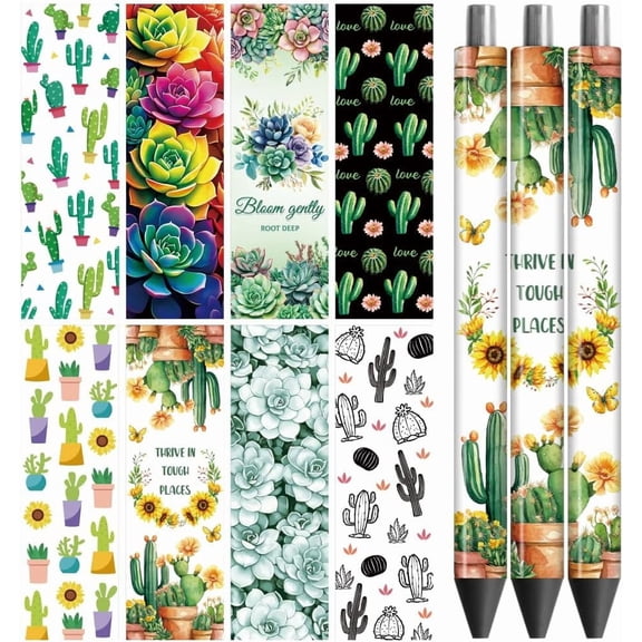 UV DTF Pen Wraps Transfer Sticker Cactus and Succulent - 48pcs Waterproof HD Print UV DTF Pen Adhesive Decals for DIY