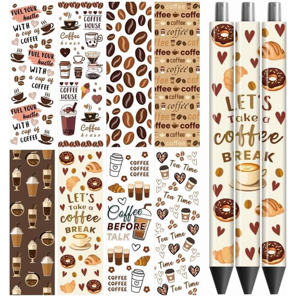 UV DTF Pen Wraps Transfer Sticker Coffee - 48pcs Waterproof HD Print UV DTF Pen Adhesive Decals Personalized DIY Pencil Pen Crafts Gifts Giving