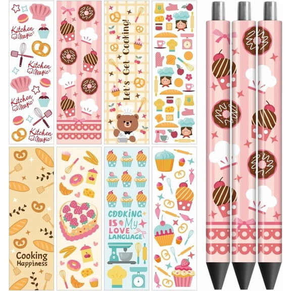 UV DTF Pen Wraps Transfer Sticker Cooking - 48pcs Waterproof HD Print UV DTF Pen Adhesive Decals Personalized DIY Pencil Pen Decorative Crafts Gifts Giving