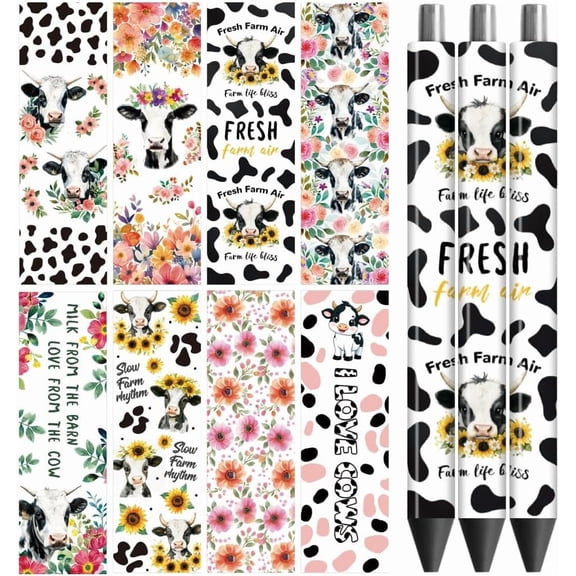 UV DTF Pen Wraps Transfer Sticker Cow and Flower - 48pcs Waterproof HD Print UV DTF Pen Adhesive Decals