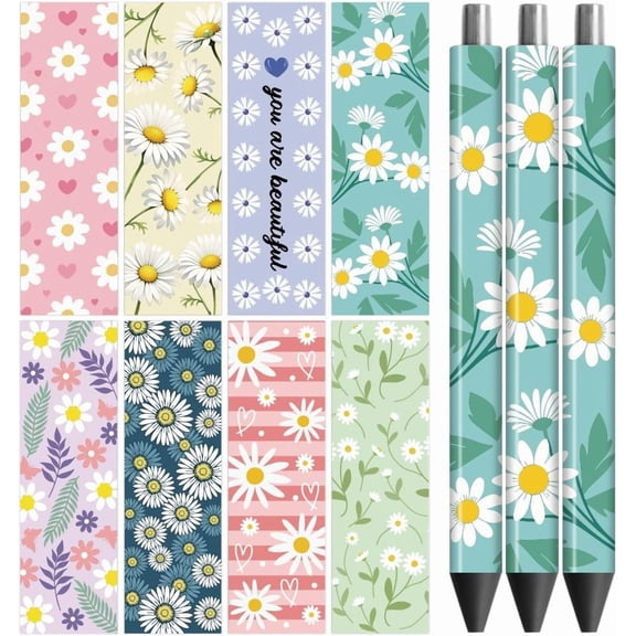 UV DTF Pen Wraps Transfer Sticker Daisy - 48pcs Waterproof HD Print UV DTF Pen Adhesive Decals for Personalized DIY Pencil Pen Crafts Gifts Giving for Mothers Day Colorful