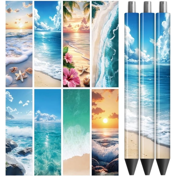 UV DTF Pen Wraps Transfer Sticker Decal Beach - 48pcs Waterproof HD Print UV DTF Pen Adhesive Decals for Personalized DIY Pencil Pen Decorative Crafts Gifts Giving for DIY