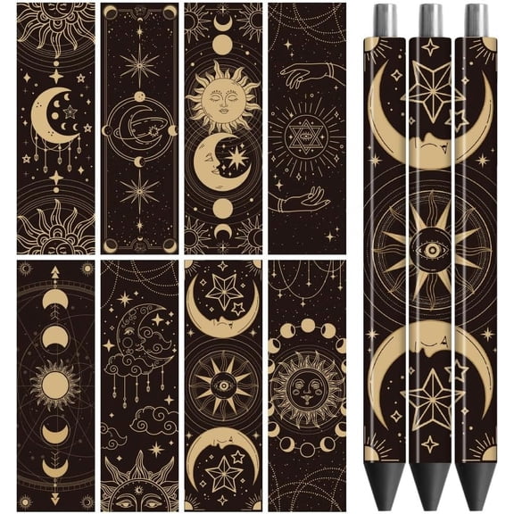 UV DTF Pen Wraps Transfer Sticker Decal Divination Moon and Star - 48pcs Waterproof HD Print UV DTF Pen Adhesive Decals for Personalized DIY Pencil Pen Decorative Crafts Gifts Giving Multi-color