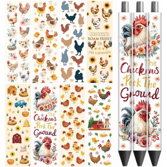 UV DTF Pen Wraps Transfer Sticker Decal Farm with Chickens Words - 48pcs Waterproof HD Print UV DTF Pen Adhesive Decals for Personalized DIY Pencil Pen Decorative Crafts Gifts Giving