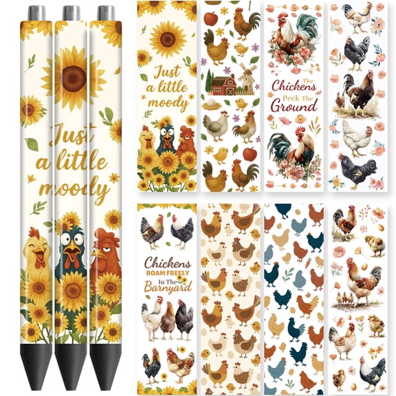 UV DTF Pen Wraps Transfer Sticker Decal Farm Rooster - 48pcs Waterproof HD Print UV DTF Pen Adhesive Decals DIY