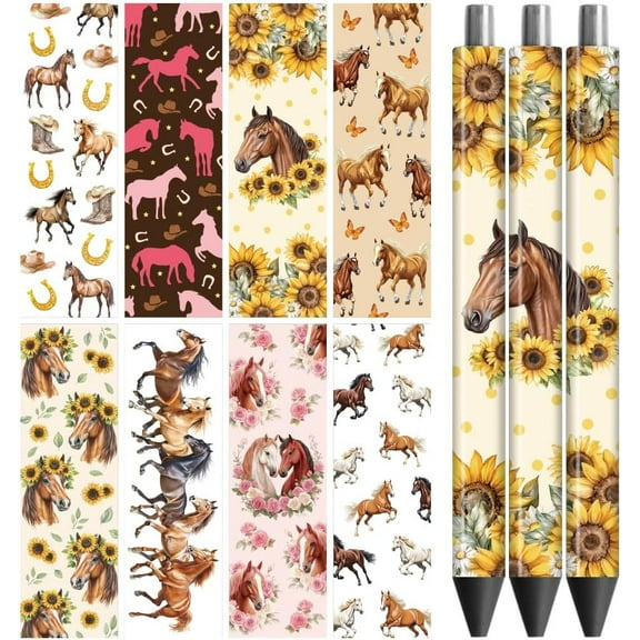 UV DTF Pen Wraps Transfer Sticker Decal Horse Words - 48pcs Waterproof HD Print UV DTF Pen Adhesive Decals for Personalized DIY Pencil Pen Decorative Crafts Gifts Giving