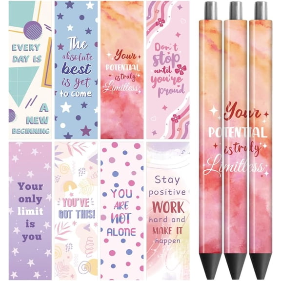 UV DTF Pen Wraps Transfer Sticker Decal Inspirational Words - 48pcs Waterproof HD Print UV DTF Pen Adhesive Decals for DIY Pencil Pen Decorative Crafts Gifts Giving for Mothers Day