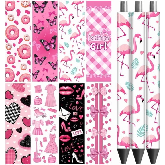 UV DTF Pen Wraps Transfer Sticker Decal Pink Aesthetics - 48pcs Waterproof HD Pen Adhesive Decals for Personalized DIY Pencil Pen Decorative Crafts Gifts Giving for Mothers Day Colorful DIY
