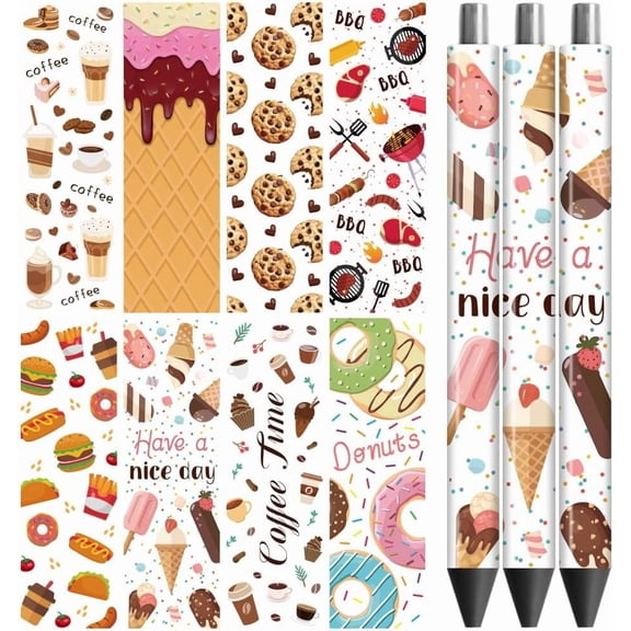 UV DTF Pen Wraps Transfer Sticker Decal Popular Foods - 48pcs Waterproof HD Print UV DTF Pen Adhesive Decals for Personalized DIY Pencil Pen Decorative Crafts Gifts Giving