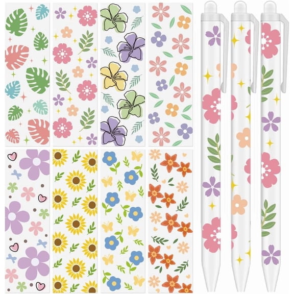 UV DTF Pen Wraps Transfer Sticker Decal Simple Flowers - 48pcs Waterproof HD Print UV DTF Pen Adhesive Decals for Personalized DIY Pencil Pen Decorative Crafts Gifts Giving for Mothers Day Plastic