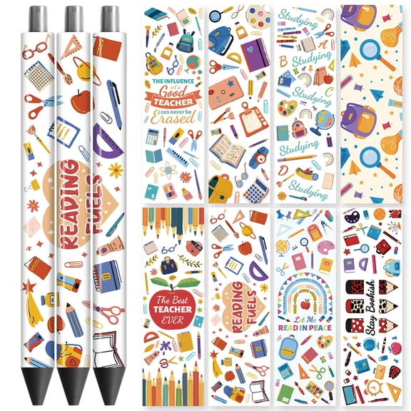UV DTF Pen Wraps Transfer Sticker Decal Stationery Theme - 48pcs Waterproof HD Print UV DTF Pen Adhesive Decals