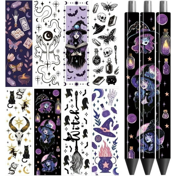 UV DTF Pen Wraps Transfer Sticker Decal Witches - 48pcs Waterproof HD Print UV DTF Pen Adhesive Decals