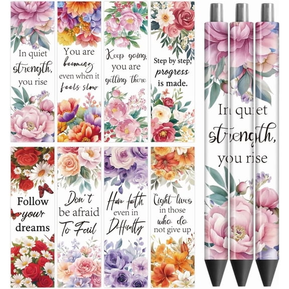 UV DTF Pen Wraps Transfer Sticker Flowers and Famous Quotes - 48pcs Waterproof HD Print UV DTF Pen Adhesive Decals for DIY Pencil Pen Decorative Crafts Gifts Giving for Mothers Day Colorful