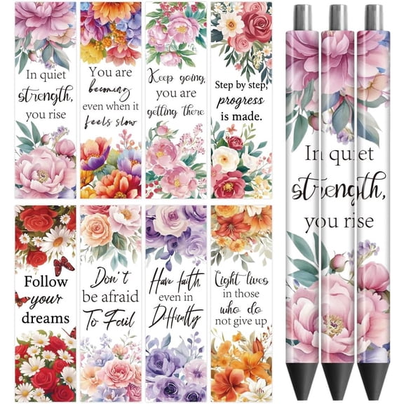 UV DTF Pen Wraps Transfer Sticker Flowers and Famous Quotes - 48pcs Waterproof HD Print UV DTF Pen Adhesive Decals for DIY Pencil Pen Decorative Crafts Gifts Giving for Mothers Day