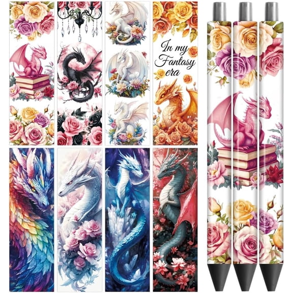 UV DTF Pen Wraps Transfer Sticker Foreign Dragons - 48pcs Waterproof HD Print UV DTF Pen Adhesive Decals for Personalized DIY Pencil Pen Decorative Crafts Gifts GivingMixed Color