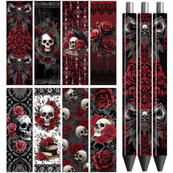 UV DTF Pen Wraps Transfer Sticker Gothic - 48pcs Waterproof HD Print UV DTF Pen Adhesive Decals for Personalized DIY Pencil Pen Decorative Crafts Gifts Giving for Holiday