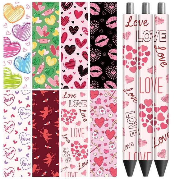UV DTF Pen Wraps Transfer Sticker Love Heart - 48pcs Waterproof HD Print UV DTF Pen Adhesive Decals for Personalized DIY Pencil Pen Decorative