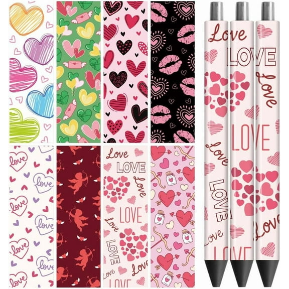 UV DTF Pen Wraps Transfer Sticker Love Heart - 48pcs Waterproof HD Print UV DTF Pen Adhesive Decals forPersonalized DIY Pencil Pen Decorative Crafts Gifts Giving