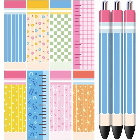 UV DTF Pen Wraps Transfer Sticker Pencil Shape - 48pcs Waterproof HD Print UV DTF Pen Adhesive Decals for Personalized DIY Pencil Pen Decorative Crafts Gifts Giving Colorful